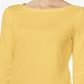 Charter Club Pima Cotton Top com decote canoa e botões nos ombros, amarelo, tamanho P