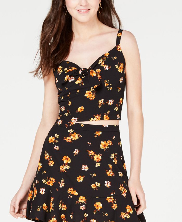 Top estampado com amarração frontal Gypsies &amp; Moondust Juniors, preto, tamanho P