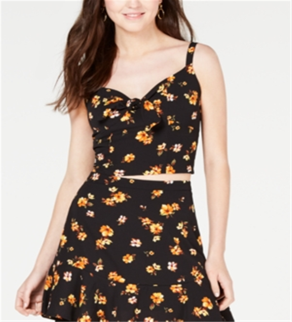 Top estampado com amarração frontal Gypsies &amp; Moondust Juniors, preto, tamanho P