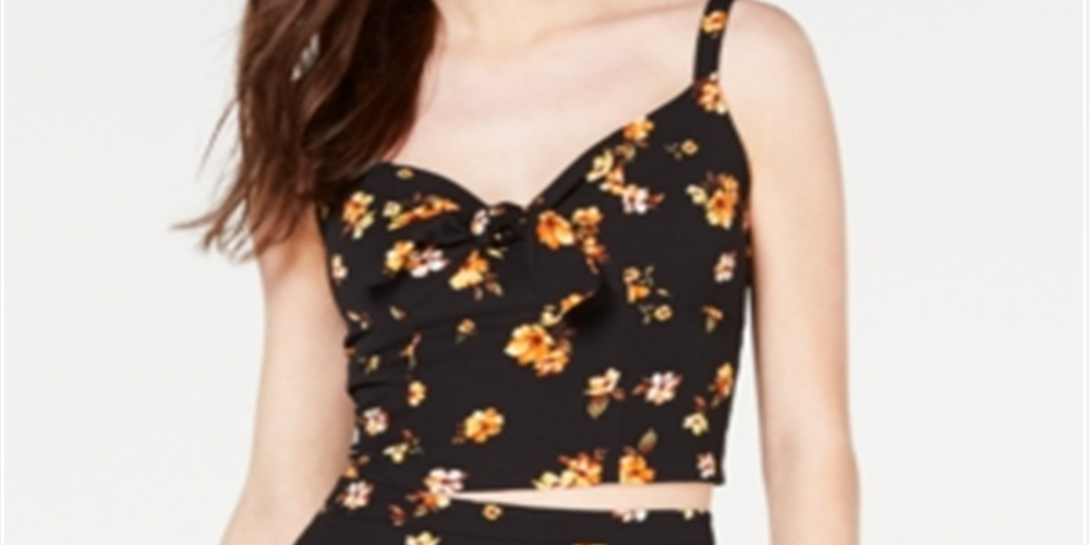 Top estampado com amarração frontal Gypsies &amp; Moondust Juniors, preto, tamanho P