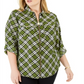Blusa feminina Michael Kors Plus Size xadrez com gola, verde, tamanho 0X
