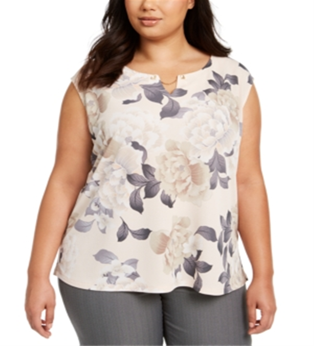 Blusa feminina Calvin Klein Plus sem mangas com estampa floral rosa tamanho 3X