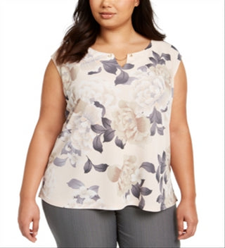 Blusa feminina Calvin Klein Plus sem mangas com estampa floral rosa tamanho 3X