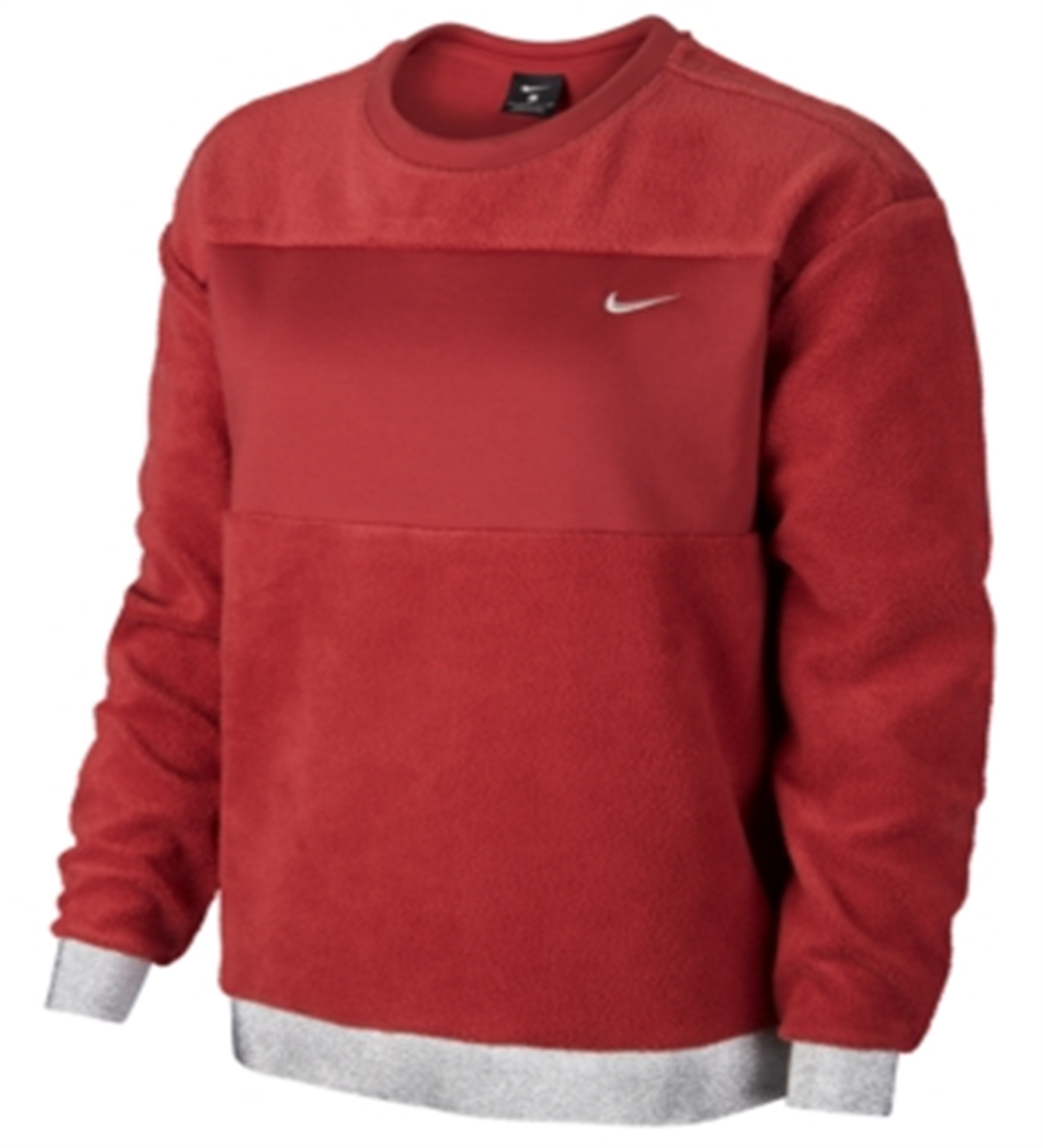 Camiseta de treino Nike Therma Fleece feminina com acabamento metálico, vermelha, tamanho P
