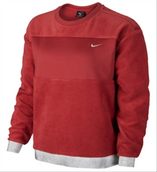 Camiseta de treino Nike Therma Fleece feminina com acabamento metálico, vermelha, tamanho P