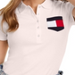 Camisa polo Tommy Hilfiger de algodão com bolso de bandeira, bailarina rosa, tamanho M
