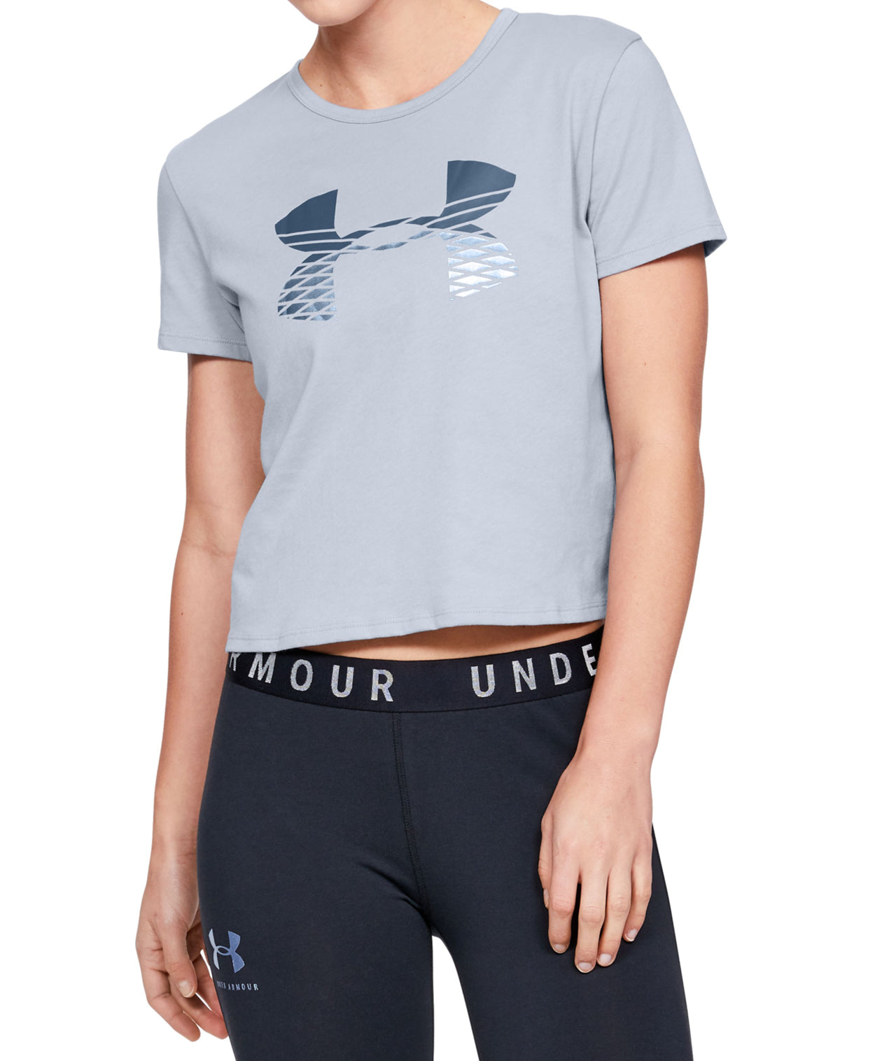 Camiseta cropped feminina Under Armour com logo estampado, cinza, tamanho GG