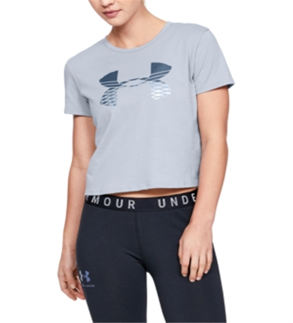Camiseta cropped feminina Under Armour com logo estampado, cinza, tamanho GG