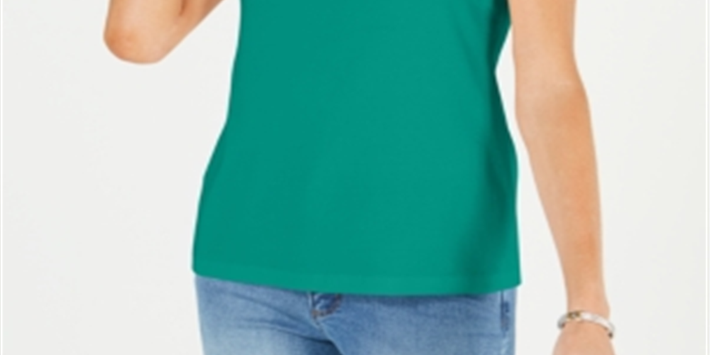 Karen Scott Regata Feminina Petite com Decote Enfeitado, Clássica, Azul-petróleo, Verde, Tamanho Petite XL