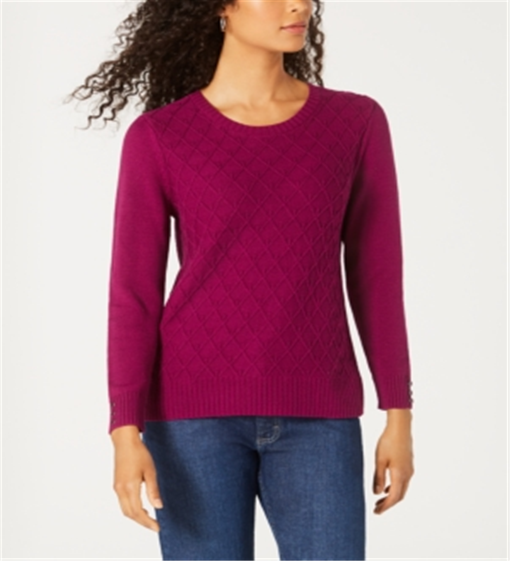 Karen Scott Suéter Feminino de Tricô com Cabo Diamante Vermelho Tamanho XX-G