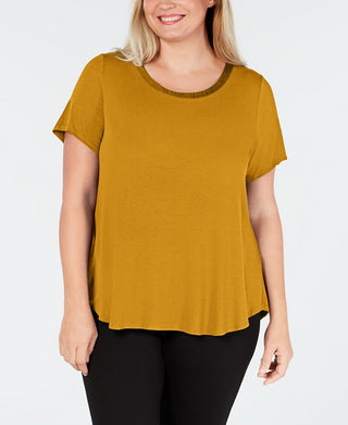Camiseta feminina Alfani Plus com acabamento em cetim, tamanho 4X, amarela