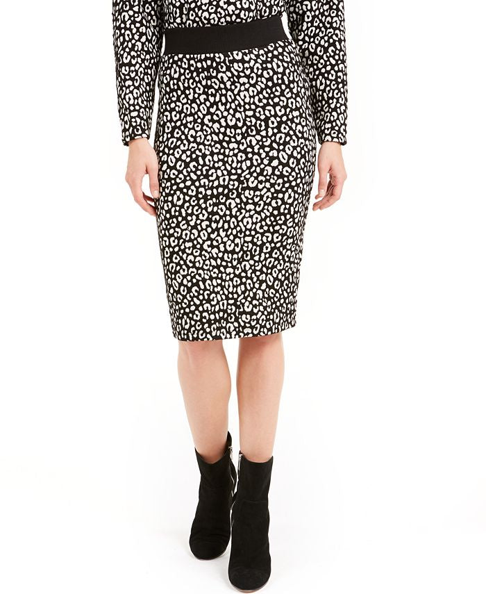 Saia lápis feminina Michael Kors com textura de chita e jacquard, preta, tamanho P