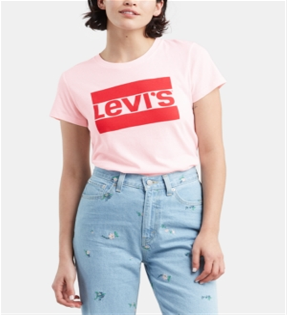 Camiseta Levi's Feminina Rosa Estampada Manga Curta Gola Redonda Tamanho G