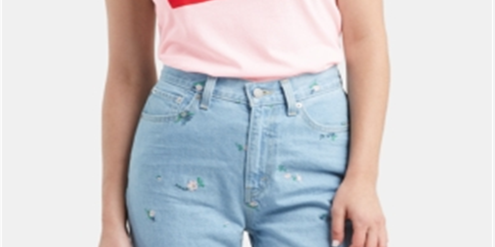 Camiseta Levi's Feminina Rosa Estampada Manga Curta Gola Redonda Tamanho G