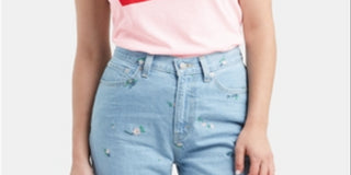 Levi's Women's Pink Printed Short Sleeve Crew Neck T-Shirt Top Size L