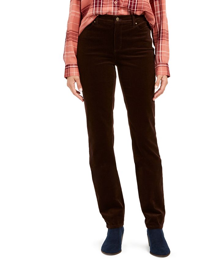 Calça de veludo cotelê feminina Lexington com perna reta, marrom, tamanho 4P