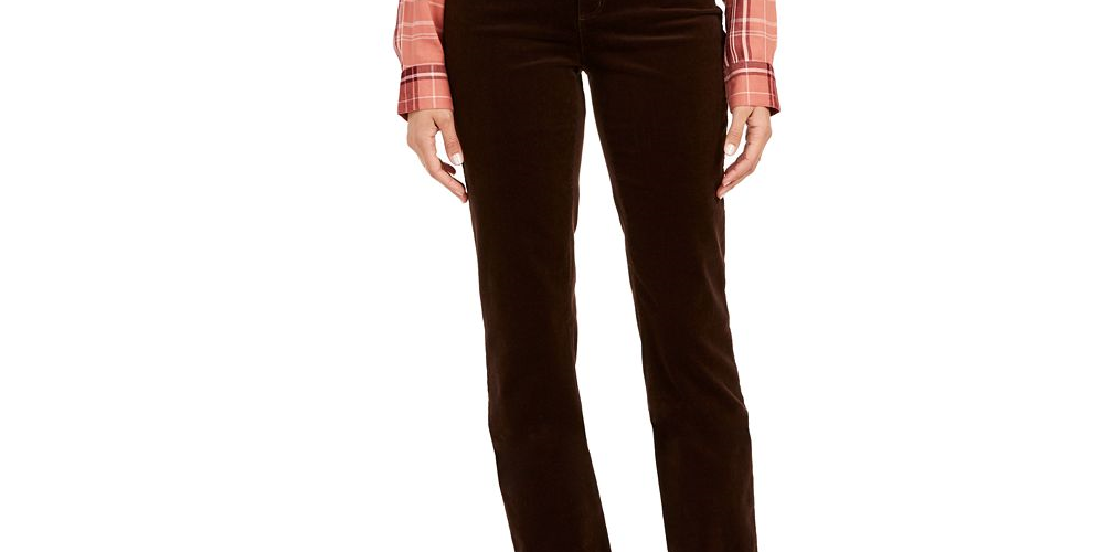 Calça de veludo cotelê feminina Lexington com perna reta, marrom, tamanho 4P