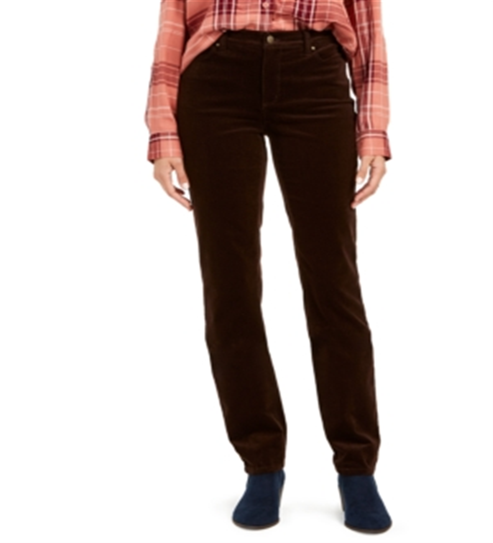Calça de veludo cotelê feminina Lexington com perna reta, marrom, tamanho 4P