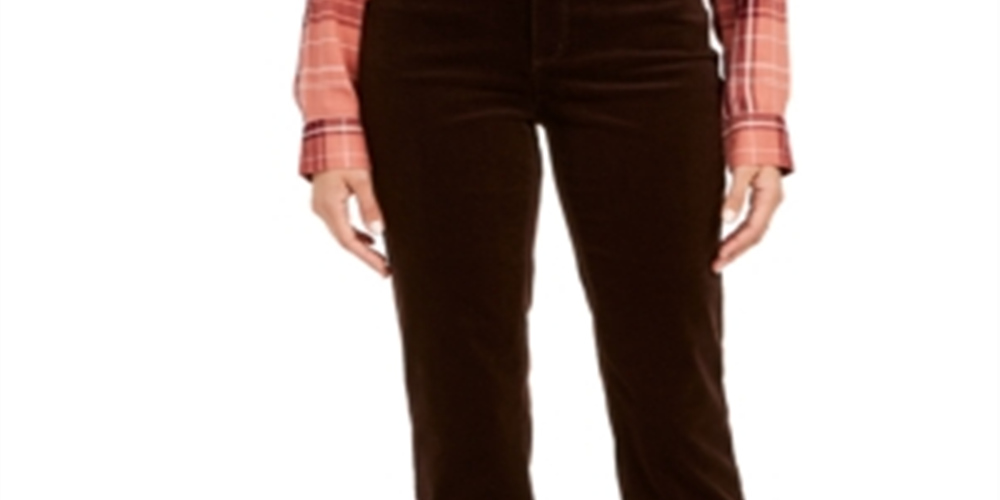 Calça de veludo cotelê feminina Lexington com perna reta, marrom, tamanho 4P