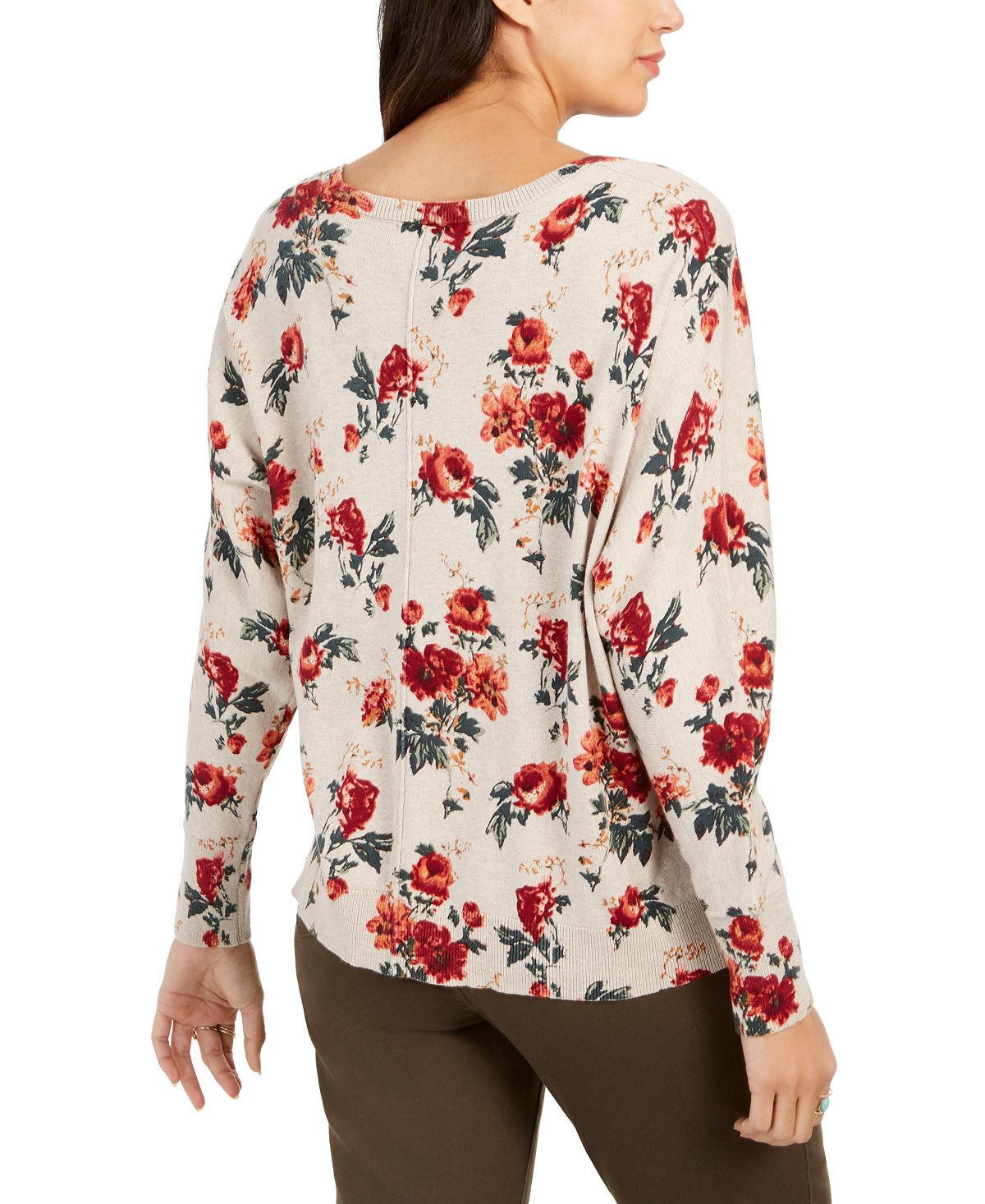 Suéter feminino estampado com amarração na bainha, bege, tamanho pequeno G, da Style &amp; Co