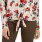 Suéter feminino estampado com amarração na bainha, bege, tamanho pequeno G, da Style &amp; Co