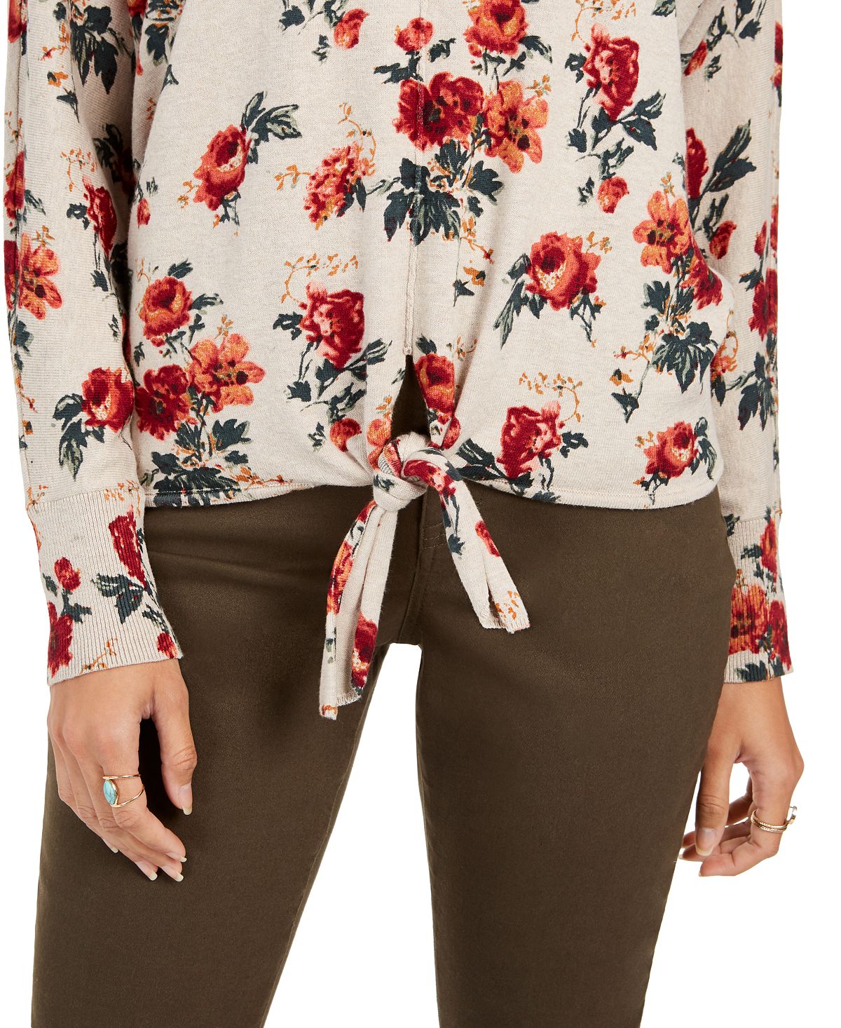 Suéter feminino estampado com amarração na bainha, bege, tamanho pequeno G, da Style &amp; Co