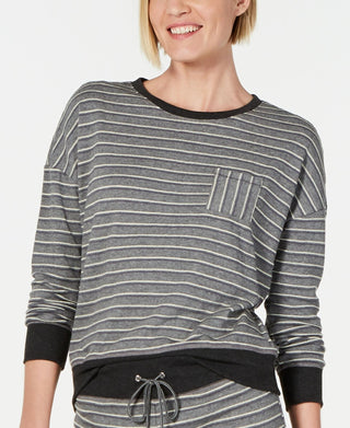 Camisa de dormir listrada de algodão misto cinza Alfani Intimates tamanho XXL
