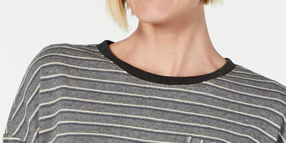 Camisa de dormir listrada de algodão misto cinza Alfani Intimates tamanho XXL