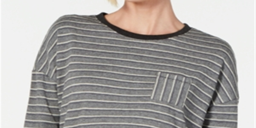 Camisa de dormir listrada de algodão misto cinza Alfani Intimates tamanho XXL