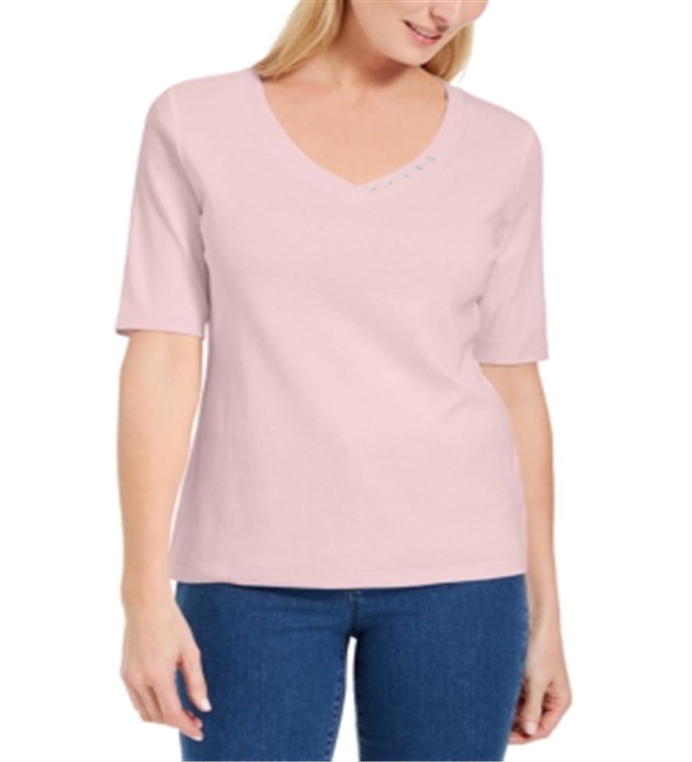 Blusa feminina Karen Scott com decote em V e detalhes em botões, rosa, tamanho pequeno GG