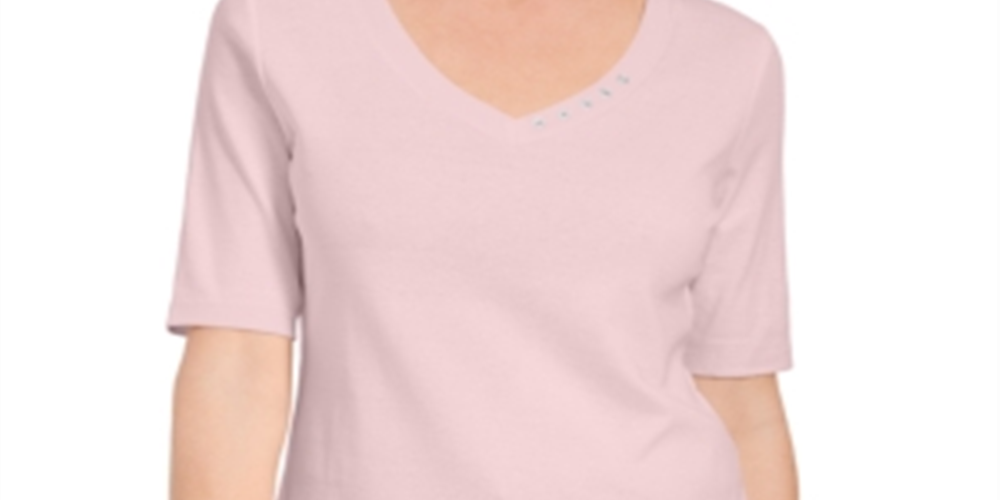 Blusa feminina Karen Scott com decote em V e detalhes em botões, rosa, tamanho pequeno GG