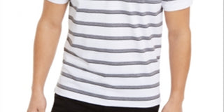 Camisa polo Calvin Klein masculina listrada de algodão líquido slim fit - branca, tamanho XS