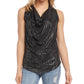 Karen Kane Blusa Feminina com Decote Drapeado e Lantejoulas, Preta, Tamanho Médio