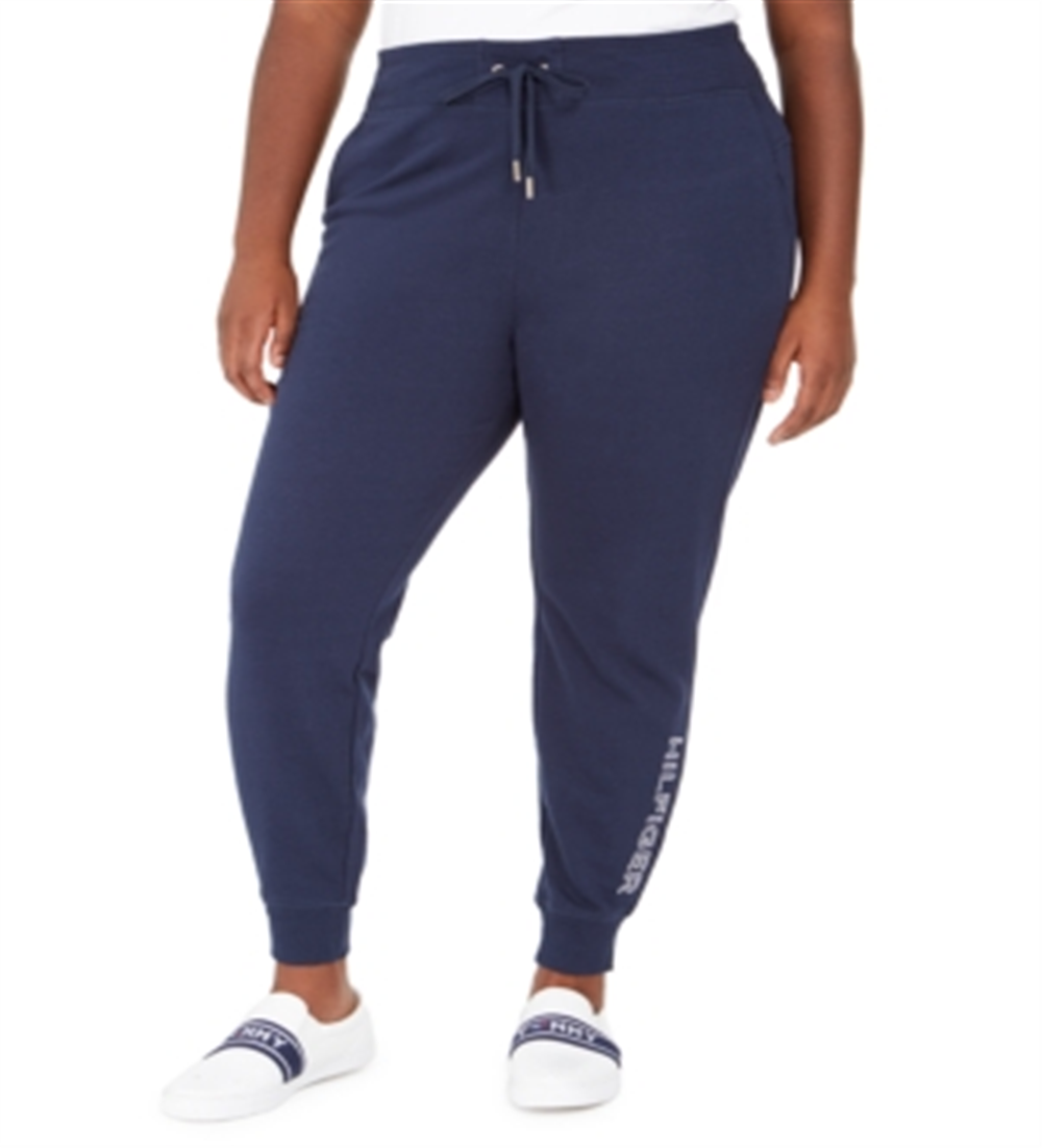 Calça de moletom feminina Tommy Hilfiger Sport Plus Logo Azul Tamanho 0X