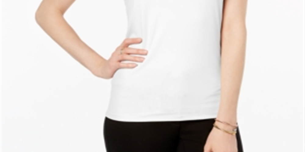 Camiseta básica feminina Alfani Petite com decote redondo, branca, tamanho Petite XL