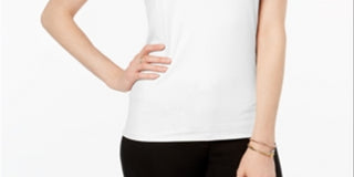 Camiseta básica feminina Alfani Petite com decote redondo, branca, tamanho Petite XL