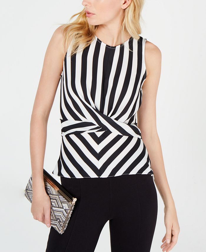 Blusa feminina com listras frontais torcidas da INC International Concepts, tamanho P