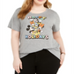 Camiseta gráfica moderna e luxuosa plus size Happy Disney Crew cinza tamanho 2X