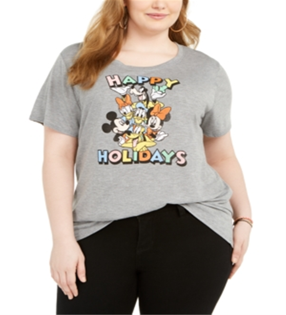 Camiseta gráfica moderna e luxuosa plus size Happy Disney Crew cinza tamanho 2X