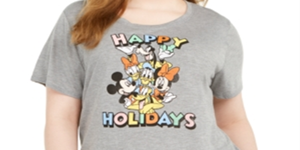 Camiseta gráfica moderna e luxuosa plus size Happy Disney Crew cinza tamanho 2X