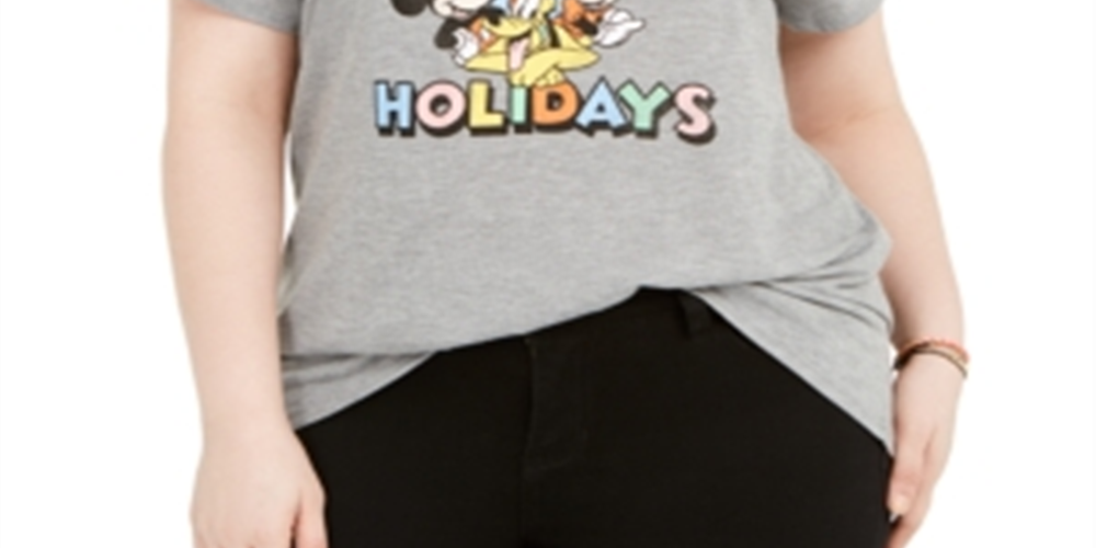 Camiseta gráfica moderna e luxuosa plus size Happy Disney Crew cinza tamanho 2X