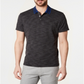 Camisa polo masculina listrada de manga curta Alfani, preta, tamanho grande