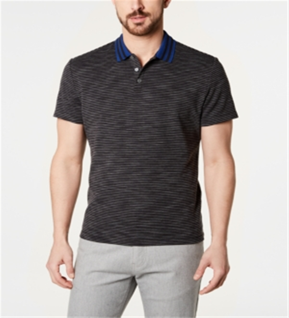 Camisa polo masculina listrada de manga curta Alfani, preta, tamanho grande