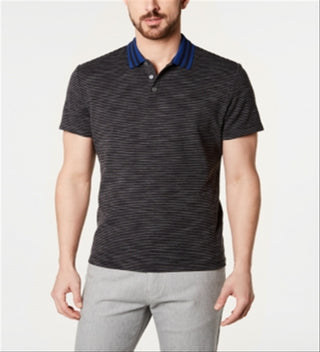 Camisa polo masculina listrada de manga curta Alfani, preta, tamanho grande