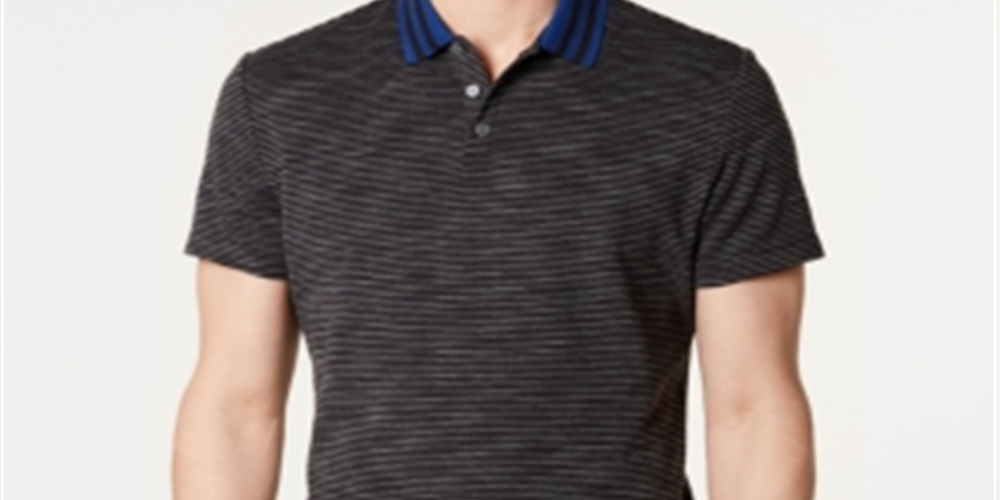 Camisa polo masculina listrada de manga curta Alfani, preta, tamanho grande