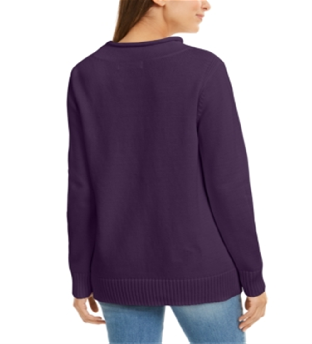 Karen Scott Suéter Feminino de Algodão com Gola Falsa Roxo Tamanho P