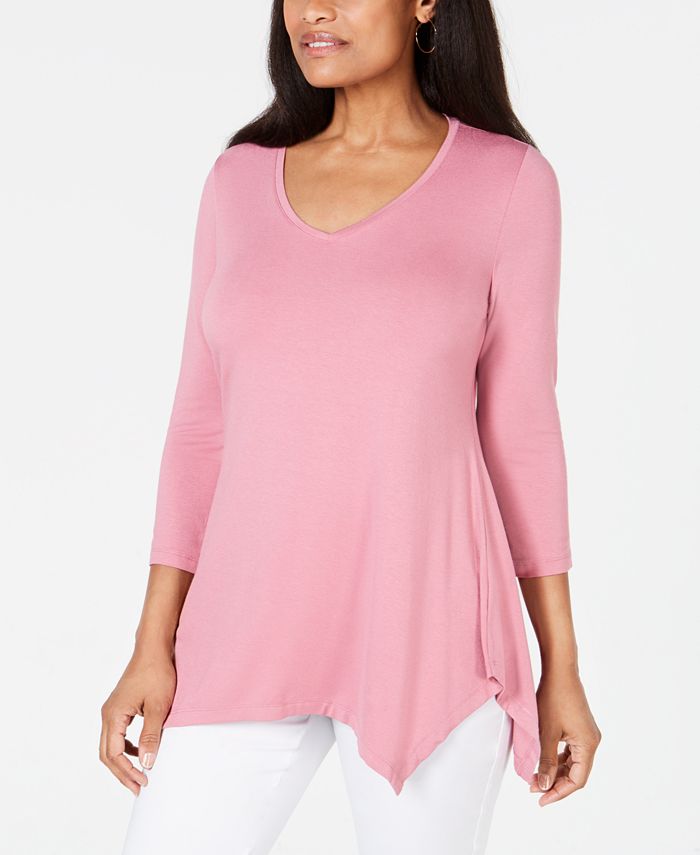 JM Collection Top feminino com decote em V e bainha em lenço, rosa, tamanho médio
