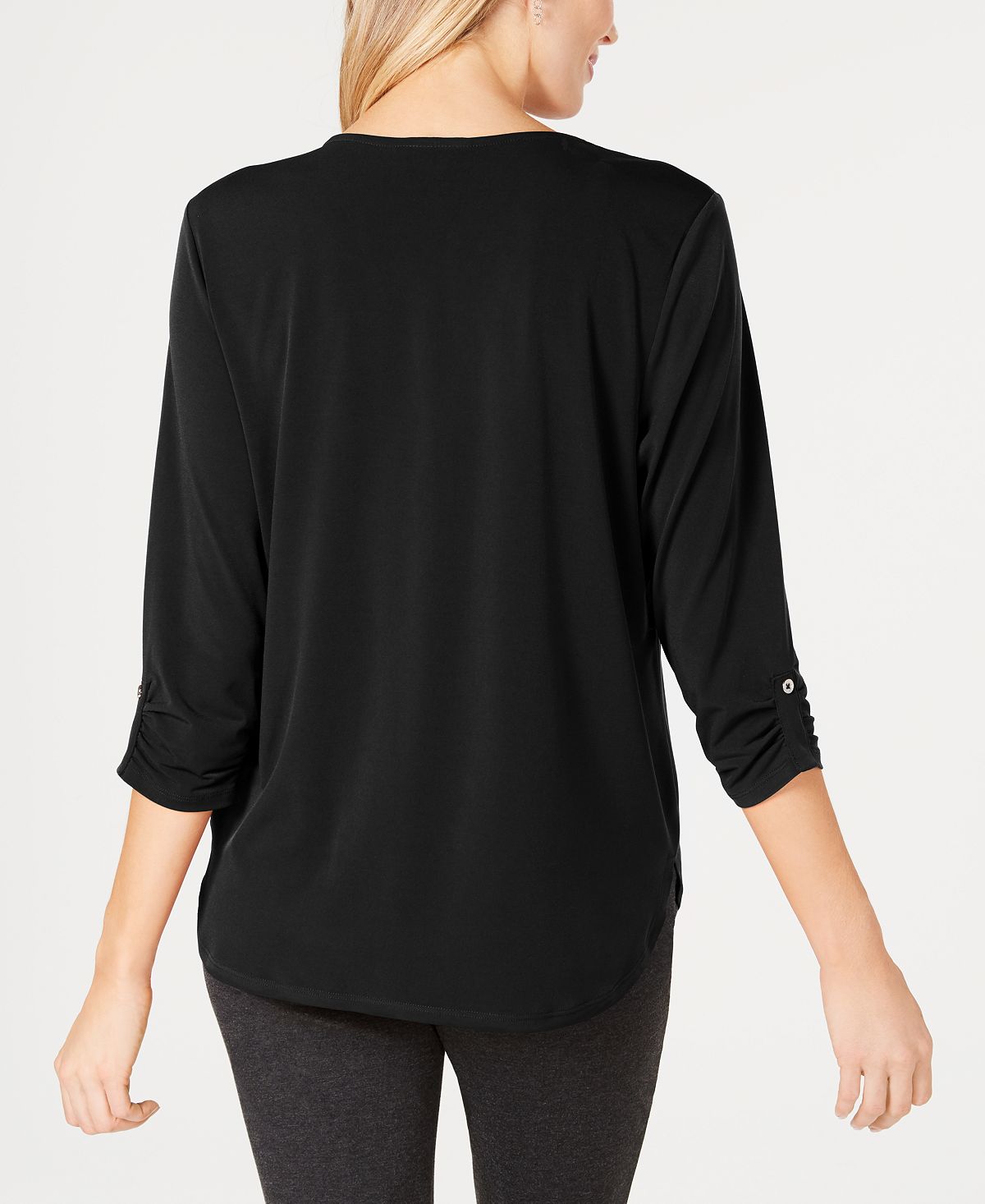 Top feminino com zíper e acabamento em zíper JM Collection, preto, tamanho pequeno