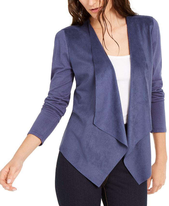Cardigan feminino de malha aberta frontal INC International Concepts, azul, tamanho pequeno
