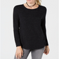 Blusa feminina com decote redondo e listras estilo &amp; co, preta, tamanho pequeno médio